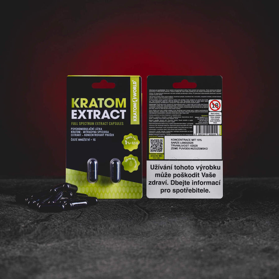 kratom world extrakt kapsle 100mg mitragynine dávka kratomu v jedné kapsli extraktová kapsle prodej praha česko kratom obchod kamenný obchod prodejna