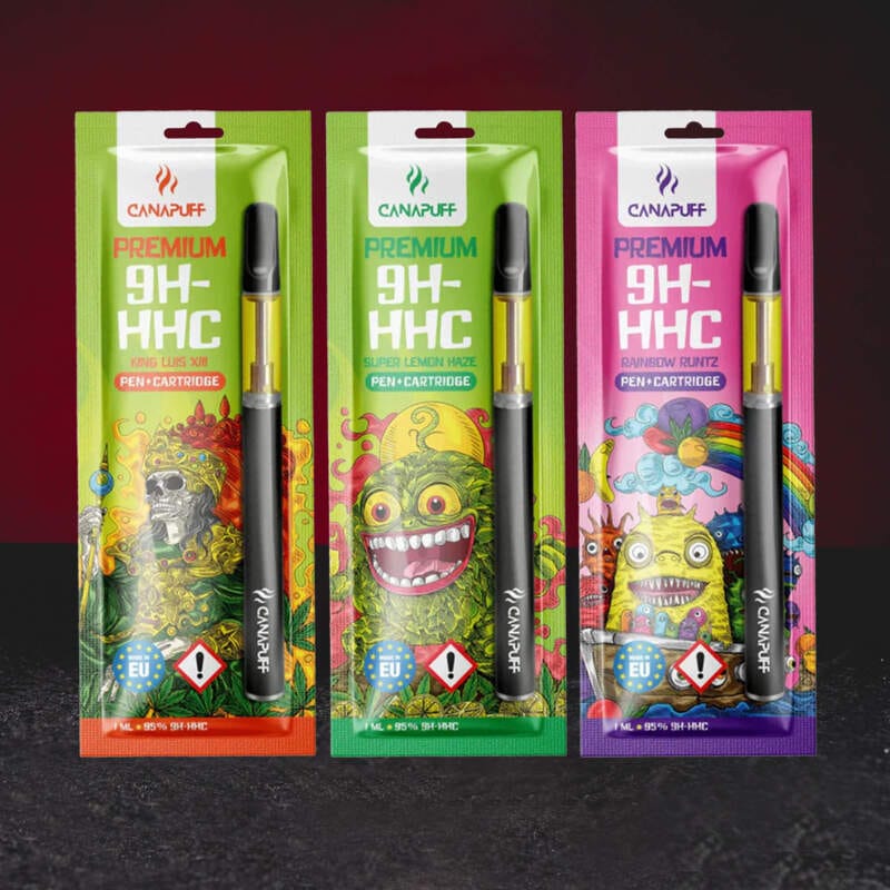 9H-HHC Vape set 95% 1ml – prémiový cartridge pen set s inovativním kanabinoidem 9H-HHC ve variantách Super Lemon Haze, Rainbow Runtz, King Luis XIII a Rainbow Runtz