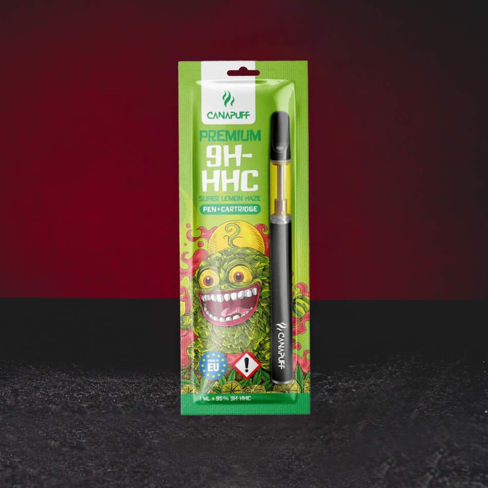 9H-HHC Vape set Super Lemon Haze 95% 1ml – prémiový cartridge pen set s citrusovým aroma citronu, tropického ovoce a benzínových tónů v elegantním zařízení