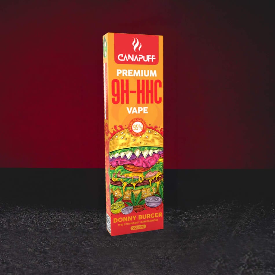9H-HHC Vape Donny Burger 95% 1ml – výrazný jednorázový vape se sýrovým aroma, dieselovými tóny, zemitým charakterem a suchou borovicí