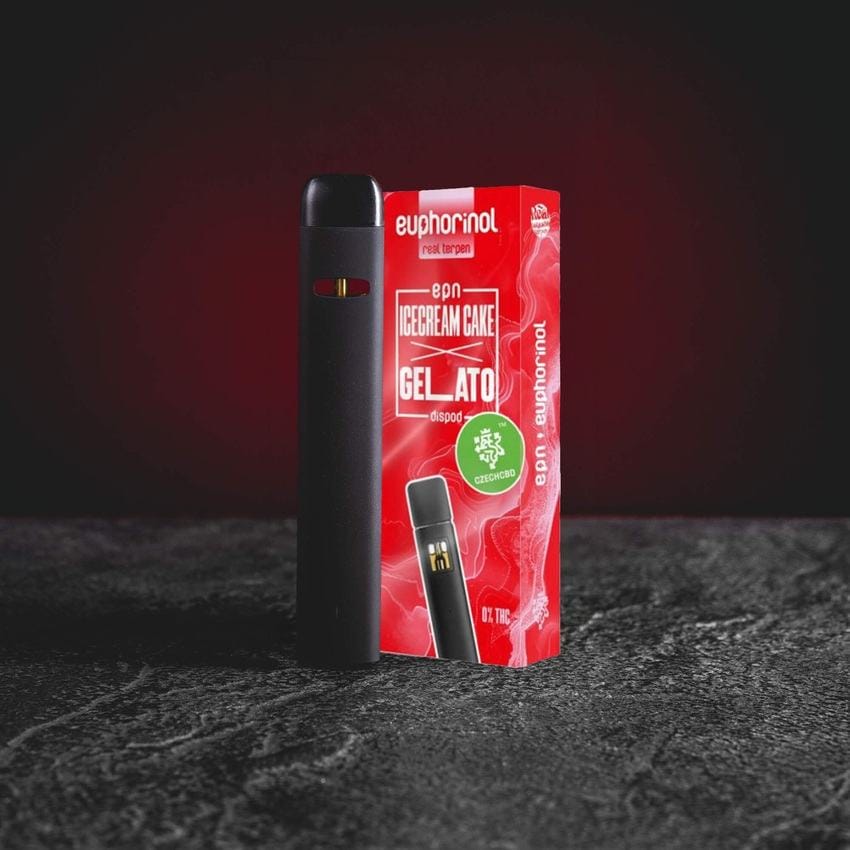 prémiový EPN Dispod 0,5ml s inovativním polosyntetickým kanabinoidem EPN, krémově sladký strainový profil Ice Cream Cake Gelato, euforický a mentálně čistý zážitek bez utlumení, jednorázový vape Kratom World