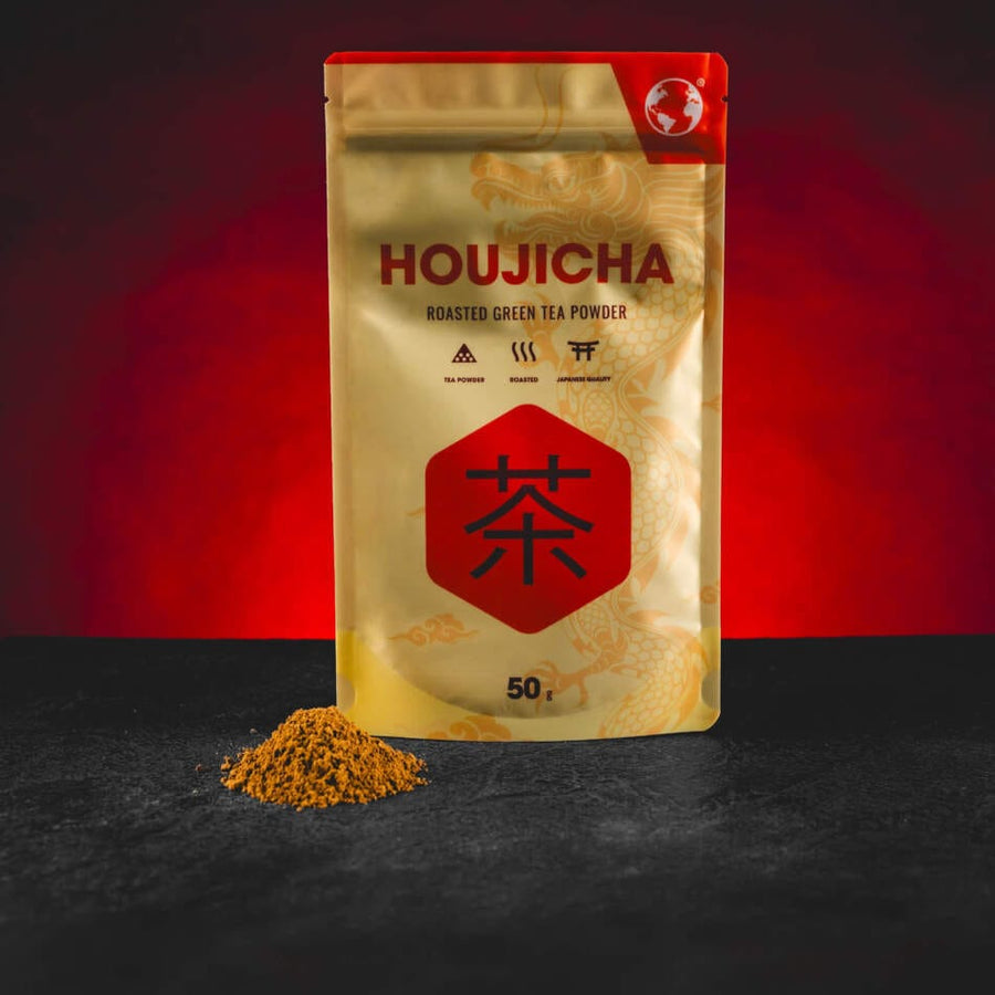 Kratom World Hojicha Powder 50 g – jemně mletý pražený zelený čaj z Japonska s oříškovou a karamelovou chutí