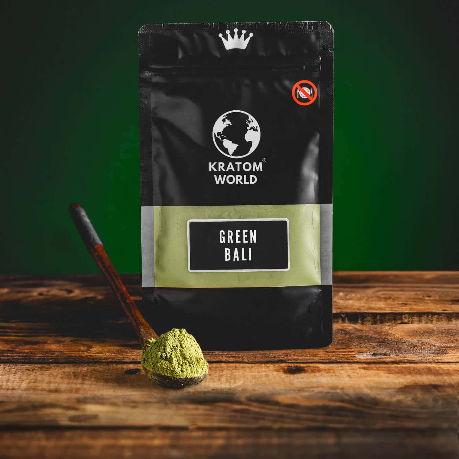 Kratom World Green Bali prášek zelený bali lžička